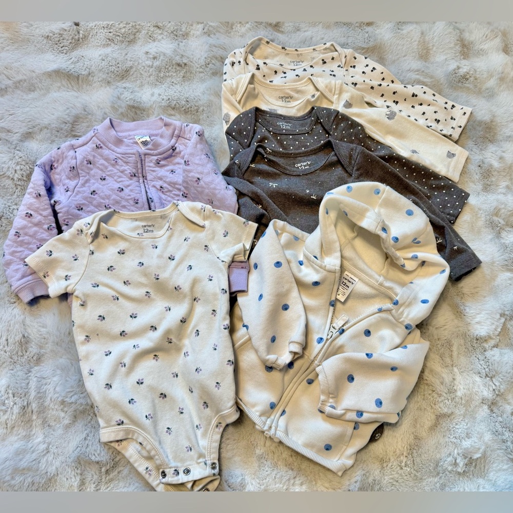LOT 12 Month Carter’s Girls Spring Onesies Hoodie and Jacket